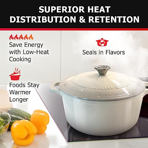 Mueller DuraCast 6QT Enameled Cast Iron Dutch Oven with Lid (6 Quart -Round / Oyster White)