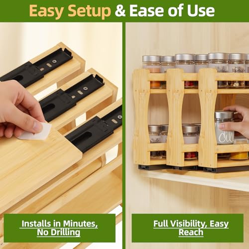 Pull Out Spice Rack Organizer for Cabinet (7.7" Wide, 3 Drawers)
