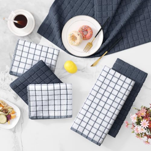 Large Premium Cotton Kitchen Towels 16"x 28" (Dark Grey / 16" X 28" - 12 Pack)