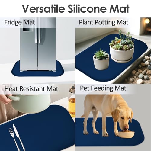 Silicone Coffee Maker Mat with Lip for Countertops (Navy Blue / 24'' x 16'')