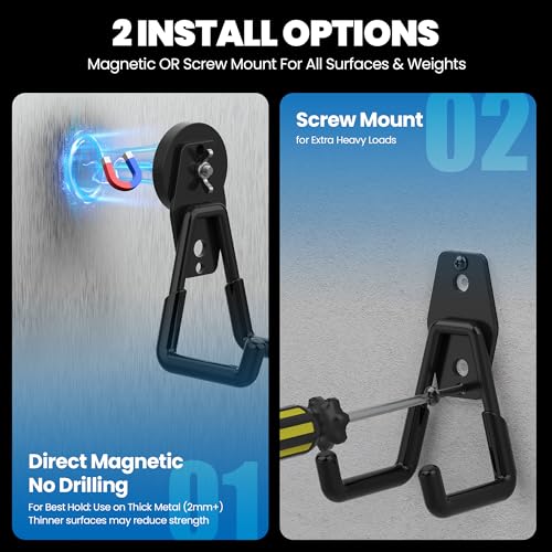 8 Pack Large Magnetic Hooks Heavy Duty Extra Strong Magnetic Garage Hooks Big NdFeB Industrial Magnet Hooks Magnetic Utility Storage Holder Organization with Anti (1.6" Magnet-8 Pack-Black)
