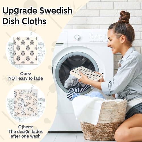 10 Pack Swedish Dish Cloths Reusable for Kitchen (10 Pack-geometry Prints+ Clips)