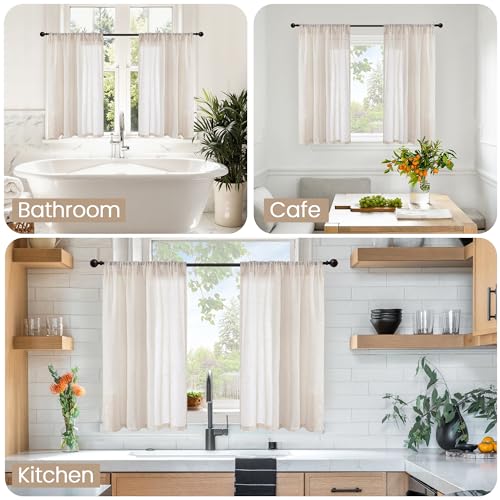Oatmeal Linen Curtains 40 Inch Length for Kitchen Cafe Window (Oatmeal / 30"W x 40"L (Pack of 2))