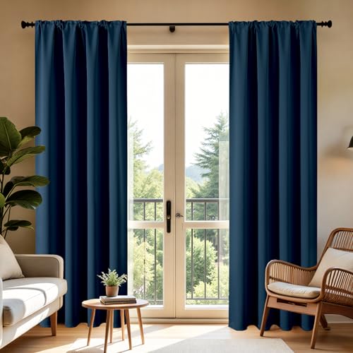 Navy Blue Blackout Curtains 54 inch Length 2 Panels Set (Navy Blue / 52"W x 54"L (Pack of 2))