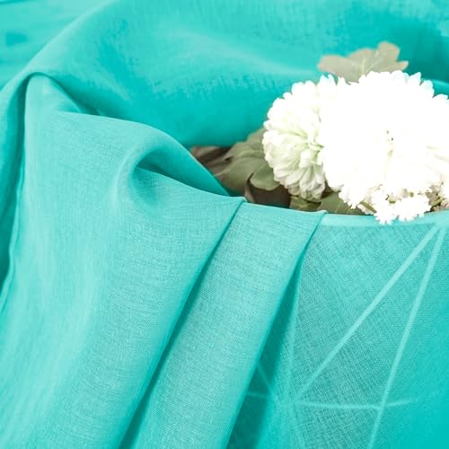 Short Sheer Curtains Living Room Linen Textured Curtain Sheers Light Filtering Voile Rod Pocket Curtains for Bedroom (38"W x 45"L (Pack of 2) / Aqua Blue)