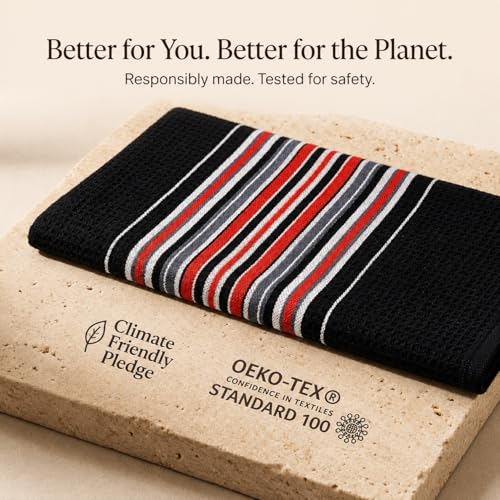 Kitchen Towels Cotton Dish Towels 20”x30” (20" x 30" (Set of 6) / 010 Black - Stripes)