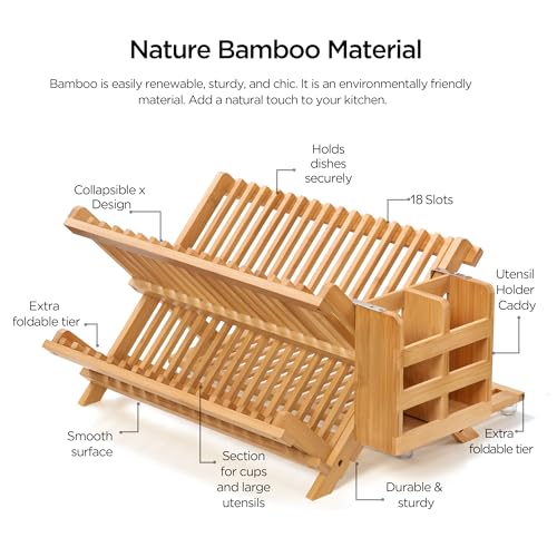 Bamboo 3 Tier Dish Drying Rack with Utensil Holder