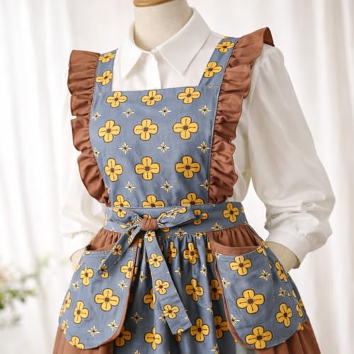 Retro Kitchen Apron for Women with Pockets (Grey)