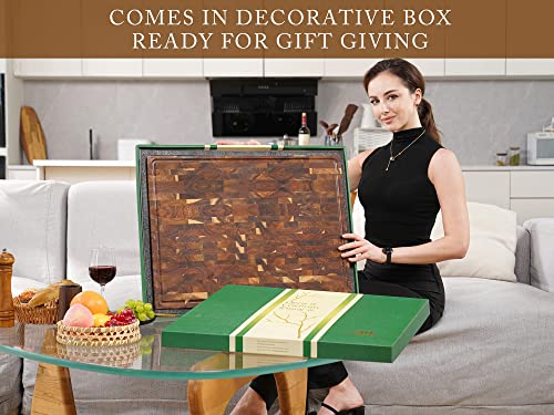Acacia End Grain Wood Cutting Board 24x18x2 In Thick Butcher Block (24"L x 18"W)