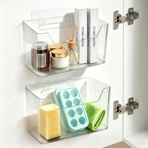 2 Pack Adhesive Cabinet Door Organizer Storage Caddy (Clear)
