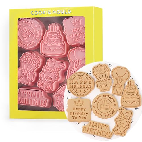 8 Pcs Cookie Cutters Set 3D Holiday Cookie Cutters for Party Baking Decoration (Birthday Theme (8 Pcs))