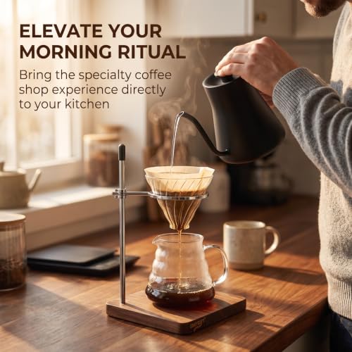 Pour Over Coffee Maker Stand with American Black Walnut Base (Black Walnut)