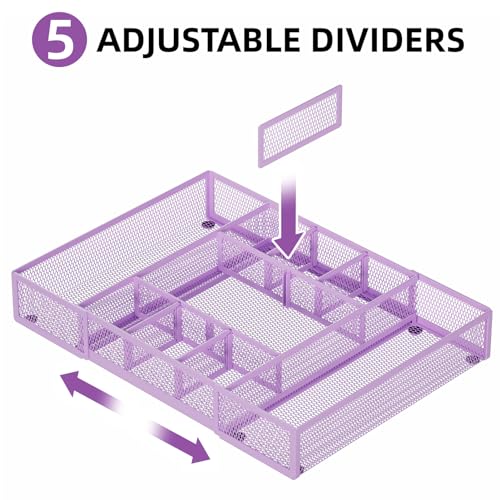 Expandable Desk Drawer Organizer (Expandable-Purple)