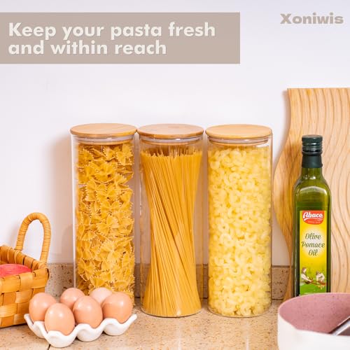 3 Pack 2Qt Round Glass Spaghetti Jars with Bamboo Lids (2Qt*3)