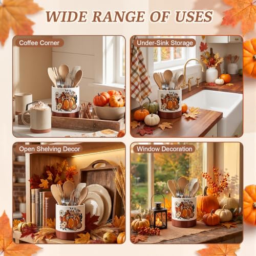 Thanksgiving Utensil Holder Pumpkin Brown for Fall Kitchen (Fall Pumpkin)
