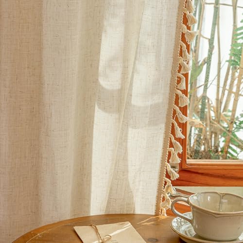 Bohemian Linen Sheer Macrame Curtains 72 Inch Length (Z-linen / 50"W x 72"L (Pack of 2))
