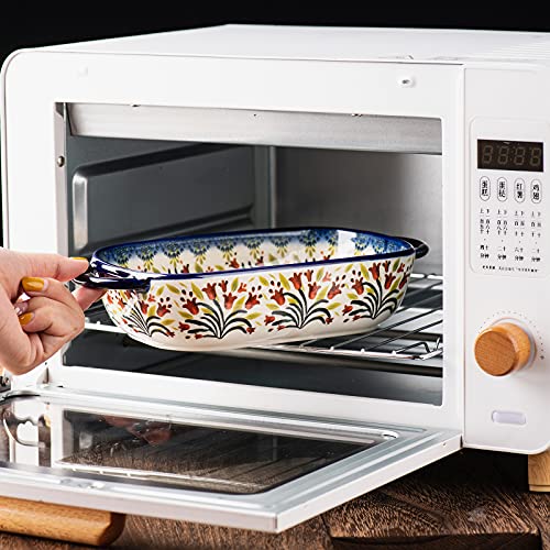 Baking Dish Ceramic Baking Pan Blue Casserole Dish Rectangular Baking Set 2pcs Bakeware Sets Single Serving Size Lasagna Pan Baking Dishes for oven (The tulip)