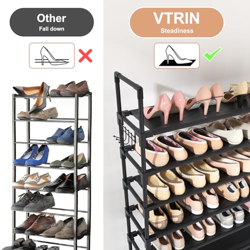 10 Tier Shoe Rack Tall Large Capacity Wide Shoe Organizer with Two Hooks Sturdy Metal Shoe Shelf for Entryway (Black / 32.3" Wide - 10 Tier)