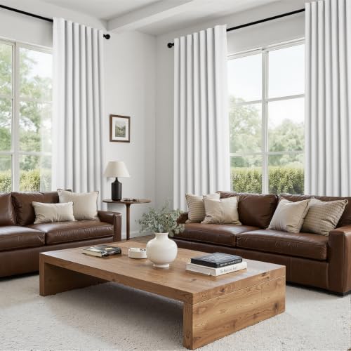 Snow White Linen Blackout 120 Inch Curtains for Large Living Room 2 Panels Set Back Tab Drapes Farmhouse Thermal Insulated Full Black Out Curtains 120 Length High Ceiling to Floor 52Wx120L (Snow White / 52"W x 120"L (Pack of 2))