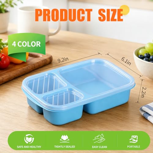 8 Pack Bento Lunch Box Set 3 Compartment Food Storage Containers Wheat Straw Meal Prep Lunch Box Plastic Food Storage Containers (8 Pack (Vivid Colors))