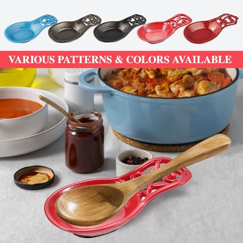 Cast Iron Spoon Rest (Red / Vine Scrollwork)