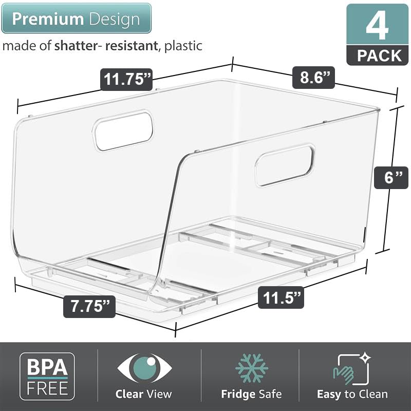 Stackable Storage Bins Open Front (Medium / 4 Pack)