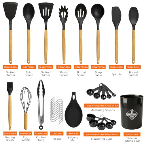 33 Pcs Silicone Kitchen Cooking Utensils Set (Black)