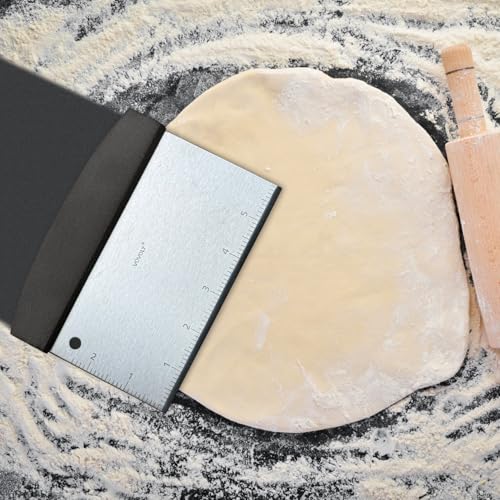 Multipurpose Bench Scraper Kitchen Utensil for Flat Top Griddle (Dough Scraper_Black PP Grip)