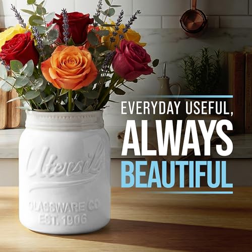 White Mason Jar Utensil Holder (White | Jar Utensil Holder)