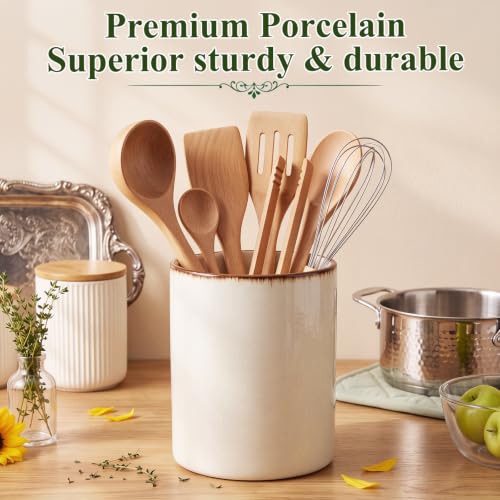 Minimalist Ceramic Utensil Holder White 6.9" (White / 6.9" / Minimalist)