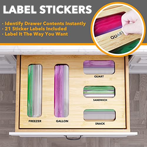 Bag Storage Organizer for Kitchen Drawer (Natural, 3"H, 5 Slots)