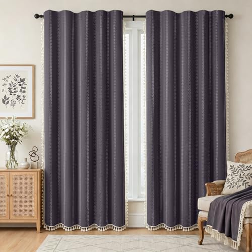 Gray Purple 100% Boho Blackout Curtains 84 Inch 2 Panels (Gray Purple / 52"W x 84"L (Pack of 2))