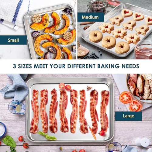 Stainless Steel Baking Sheet Set of 3 (Flat bottom / 12.5"/10.5"/9.4" - 1" Depth)