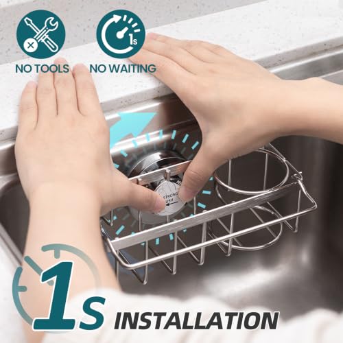 4-in-1 Sink Caddy for Kitchen Sink with Strong Suction Cup-Silver (7.28" x 2.36" / Silver)