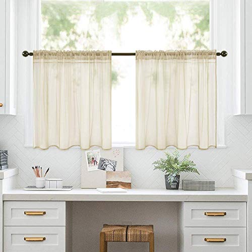 2 Panels Kitchen Tiers Half Window Sheer Curtains 29 X 24 Inch Beige (Beige / 29"W x 24"L (Pack of 2))
