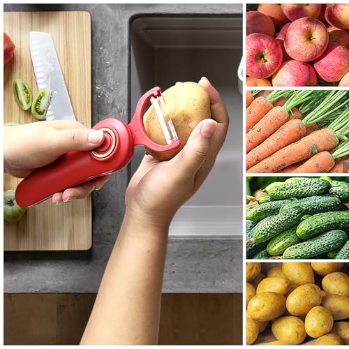 3-in-1 Electric Peeler | Auto Blade for Fruits/Vegetables (PL907-Red)