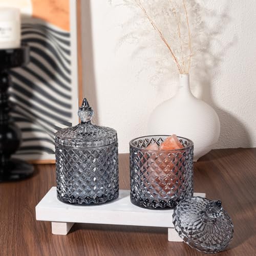 2 Pack Qtip Holder Apothecary Jars with Lid (10 oz (2 pack) / Grey)