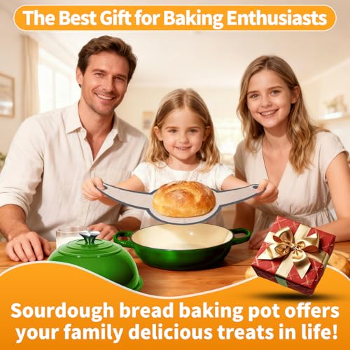 6QT Enameled Cast Iron Green Dutch Oven For Sourdough Bread Baking (Green / 6QT)