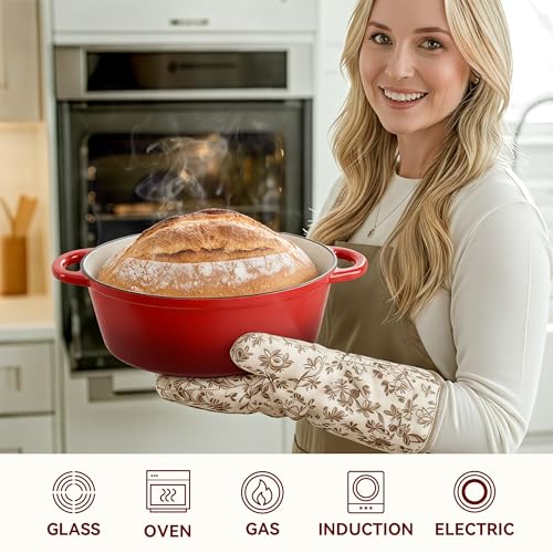 Oval Dutch Oven for Bread Baking (Red / 4.5 QT)