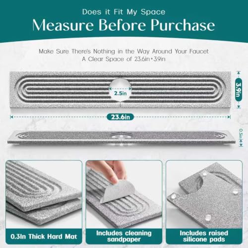 Stone Kitchen Sink Faucet Mat (23.6" x 3.9" / Stone)