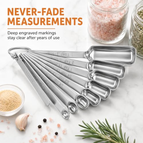 9 Pcs Measuring Spoons Set with Leveler (Silver / Set of 9)