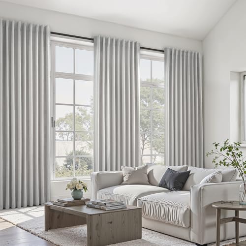100% Blackout Curtains 70 Inch Wide 90 Inch Long for Living Room Sliding Glass Door Back Tab Pleated Neutral Modern Bedroom Heavy Insulated Large Window Drapes (Grey Beige / 70"W x 90"L (Pack of 2))