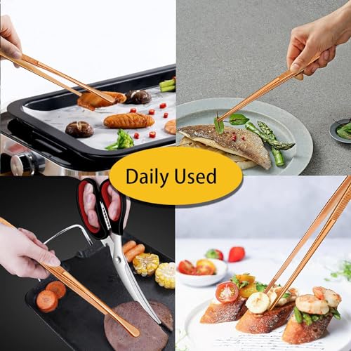 2 Pcs 12 Inch Kitchen Tweezers Cooking Tweezer Tongs Stainless Steel Long Food Tweezers (12+12 Inch / Rose Gold)