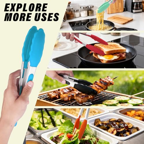 2 Pack Silicone Kitchen Tongs (Blue / 9+12inch)