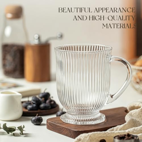 16oz Ribbed Glass Coffee Mugs Set (Ribbed-8PCS)