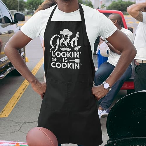 Funny Apron for Men BBQ Kitchen Cooking Mens Aprons with Pockets Birthday Christmas (Cooking Lover 1)