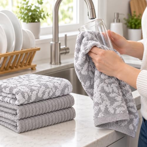Kitchen Towels (Grey & White Vine)