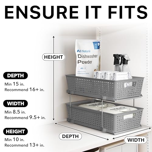 2 Tier Pull Out Sliding Drawer Under Sink Storage (Gray)