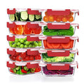 10 PACK 22 OZ Glass Meal Prep Containers Set with Lids (Red)