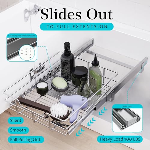 Pull Out Cabinet Organizer 11" W X 17" D (1 Tier - Chrome-Plated / 11" W X 17" D)